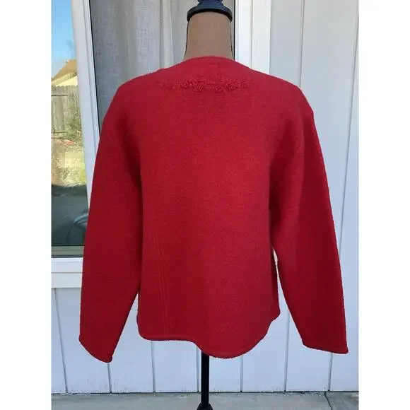 Vintage Pendleton 100% Virgin Wool Red Cardigan Embroidery Women’s Large - Picture 11 of 16